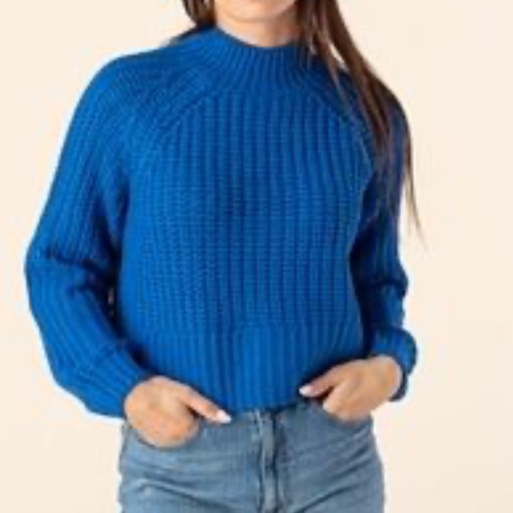 Noisy May Vibrant Blue MockNeck Cropped Shaker Knit Sweater, size M